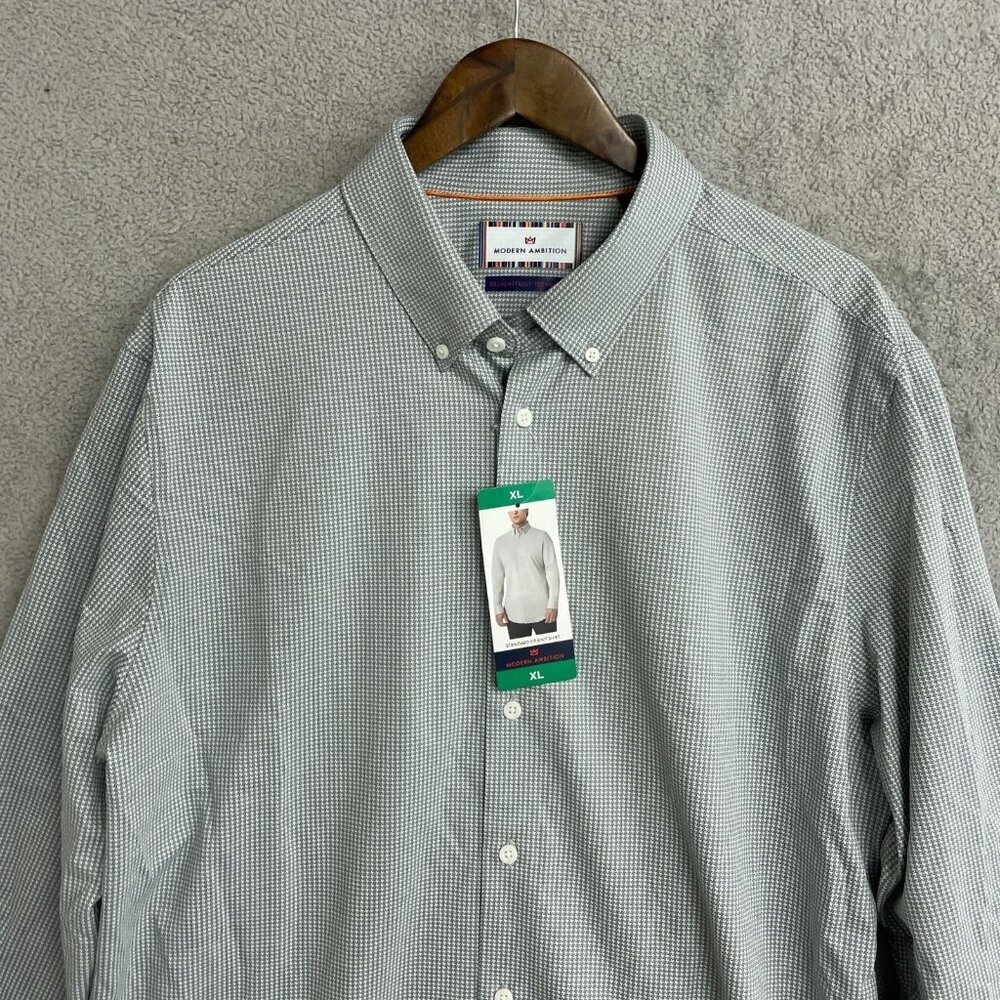 Modern Ambition Men's XL Standard-Fit Knit Button down Shirt Gray/ Green  M0520